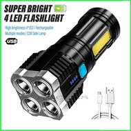 Senter 4 LED COB Senter 4 Mode Jarak Jauh Senter Camping 4 Mode Lampu Led case Usb