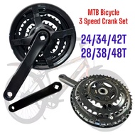 Bicycle Crankset 24/34/42T L:170mm 28/38/48T MTB Crank Set Basikal Bike Folding Bike MT 3 Speed Cran