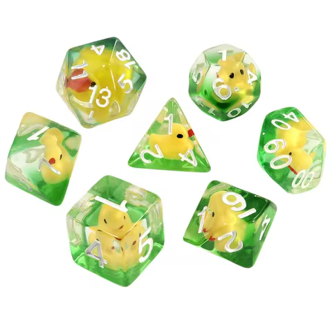 7 Pieces Acrylic Polyhedral Dice Set with Duck Designs D6 D8 D10 D12 D20 Roleplaying Game Accessorie