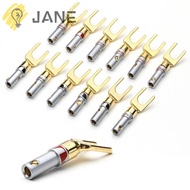 JANE 2PCS Cable Connector, Fork Spade Gold Plated Y/U Banana Plugs Set,  Professional Plug Adapter Nakamichi Speaker Wire