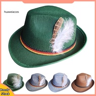 HUA  Feather Adorned Men Oktoberfest Hat Feather Decoration Jazz Hat Men's Fedora Hat Retro Jazz Sty