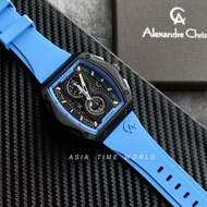 [Original] Alexandre Christie 6608MCRIPBALB Chronograph Sporty Men Watch with Black Dial Light Blue Silicon Strap
