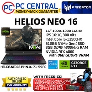 Acer Predator Helios NEO 16 59FC (PH16-71-59FC) Gaming Laptop | 165Hz 16" IPS Panel | Intel Core i5-13500HX (14 Cores) | RTX 4060 8GB | 8GB DDR5 RAM | 512GB SSD (PC Central)