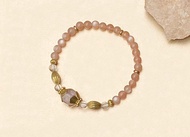 櫻花瑪瑙x白水晶x橙月光太陽石 黃銅手鍊 客製化