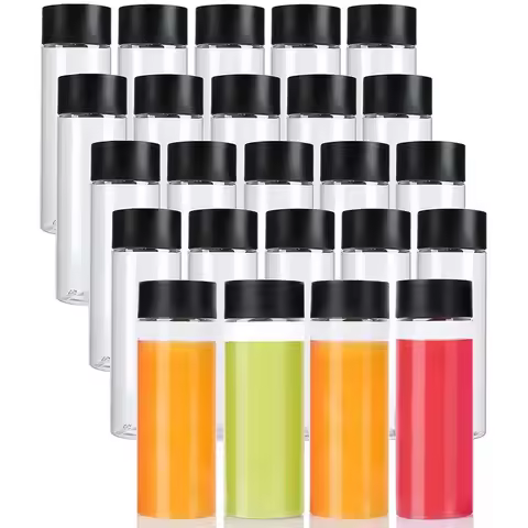 24 Pack 10OZ Clear PET Plastic Juice Bottles with Black Lids Plastic Smoothie Bottles Ideal for Juic