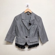 韓製 黑白 格子 蕾絲 七分袖 西裝外套（微瑕）