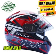 Helm full face nhk gp 1000 star red silver double visor terlaris