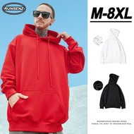 M-8XL Fat Man Plus Size Hoodie Men Simple Plain Hooded Sweatshirt Causal Loose Red Pullover