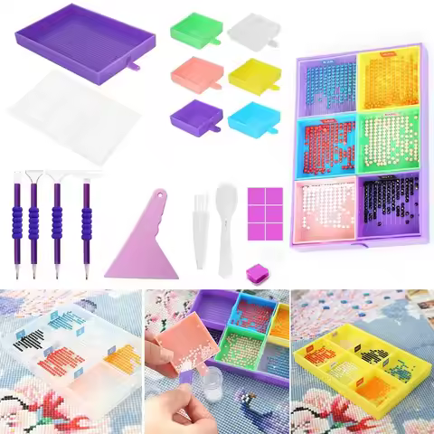1set New Large Capacity Drill Plate 6Grid Palette Diamond Painting Tray Kit Diamond Painting Pen Bea