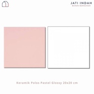 Keramik Lantai / Dinding Pastel Polos Pink &amp; Putih 20x20cm Glossy