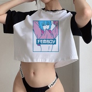 Femboy 90s graphic  vintage crop top girl cyber y2k cute gothic  Harajuku tshirt