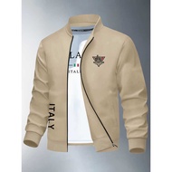 Men's Aviation-Themed Pilot Bomber Jacket with Stand Collar & Random Airplane/flight print - Slim Fi