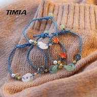 TIMIA Couple Retro Hand Jewerly For Lovers Imitation Hetian Jade Waven Rope Korean Bangles Lotus PingAn Buckle Bracelets Women Wristbands