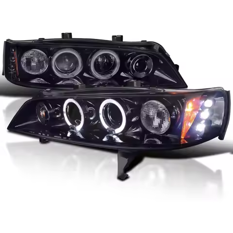 LED + Halo Pro Headlights Glossy Black Housing Smoke Lens Compatible with 1994-1997 Honda Accord 2/4