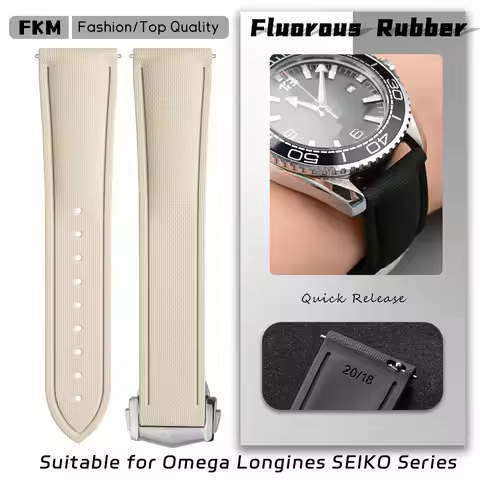 Quick Release Fluororubber FKM Watch Strap for Omega Seamaster AT150 Breitling Seiko 5 Longines Oris