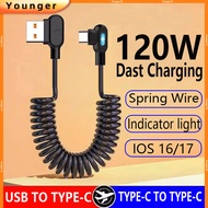 PVC 6A Spring Data Cable Black Elbow USB/Type-c To Type C Fast Charging Cable Fast Charging Spring C