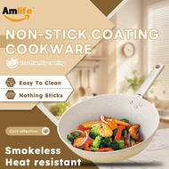 Amlife Non-Stick Pan 30CM Maifanite Material Large Capacity White Frying Pan for Induction Cooker