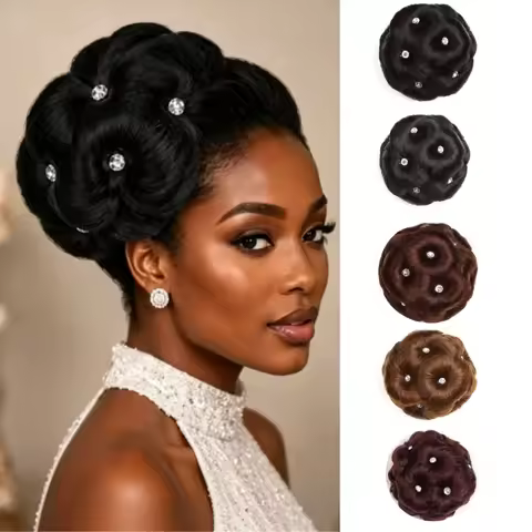 Synthetic High Temperature Fiber Chignon Nine Flowers Hair Curly Hair Bun Donut Clip In Hairpiece Fo