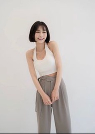 1/3 onethird 圓領繞頸露背中版Bra Top | 白色(微透)