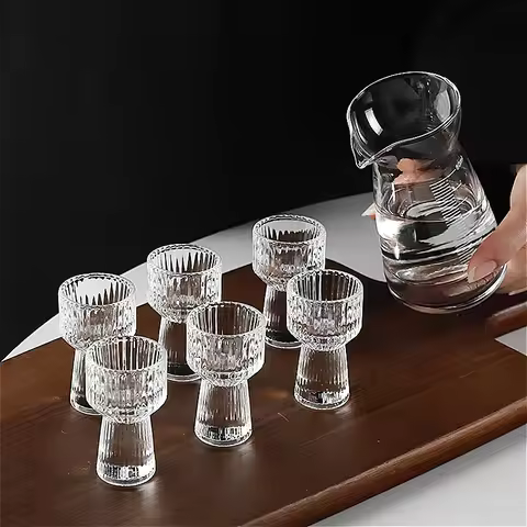 6pcs Sets Exquisite Striped Wine Glass Baijiu Cup Household Drinking Cup Spirits Cup Transparent Sma