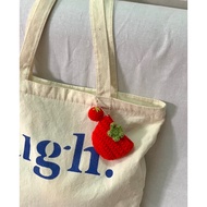 Mini tomato bag containing aipod headphones, handmade wool bag/tomato bagcharm airpod pouch handmade