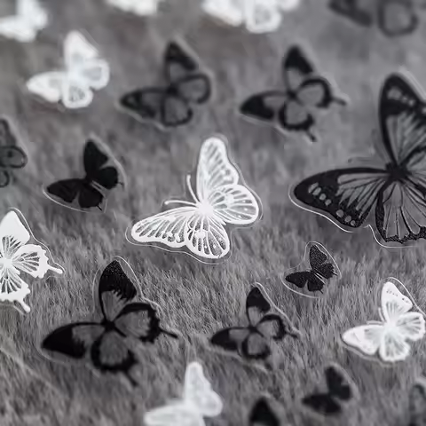 5D Black White Butterfly Nail Art Stickers Ultra-thin Slider Decoration Transparent Decals Black/Whi