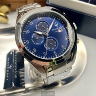 MASERATI手錶,編號R8853112505,46mm寶藍錶殼,銀色錶帶款