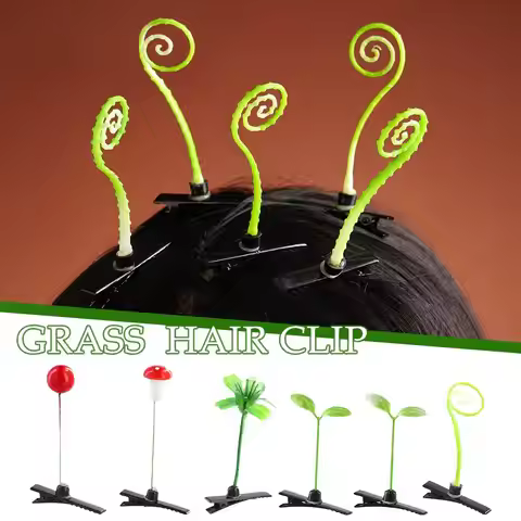5pcs Grass Hair Clip Plant Bean Sprout Clip Cute Mushrooms Hairpin For Women Headwear Hair Korean Ha