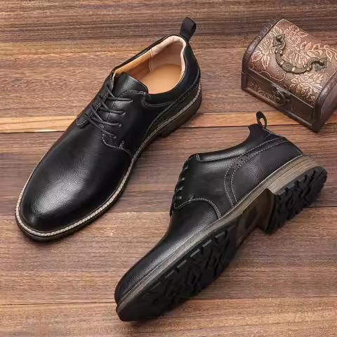 Size 40-46 Men's Casual Leather Shoes Comfortable Fashion Brand Derby Shoes
