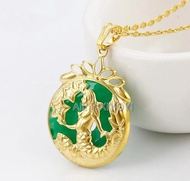 Beautiful Natural Green Jade Inlay Gold Charming Mermaid Beauty Amulet Lucky Jade Pendant + Free Nec