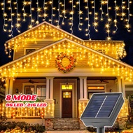 Solar Curtain Icicle Lights Fairy String Light 8 Modes 9M216LED For Home Garden Decoration Hari Raya