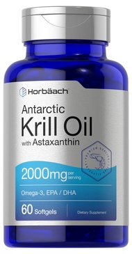 Horbäach Antarctic Krill Oil 2000mg | 60 Softgel Capsules | Omega-3, EPA, DHA Supplement | with Asta