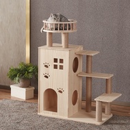 Cat Tree Tower with Transparent Sphere Large Bowls, Cat Tree Cat Condo Playground with Ladder, Solid Cat Wood House