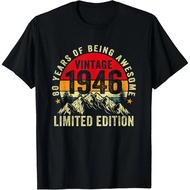 80th Anniversary Birthday Gift Vintage T-Shirt 1946 Funny 80th Streetwear Short Sleeve Unisex Shirt