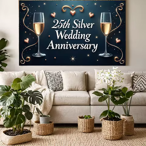 Silver Wedding Anniversary Decoration Banner 25th Anniversary Backdrop with Heart 50th Glod Wedding 