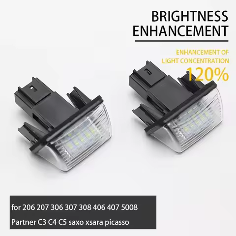 For Citroen C3 C4 C5 Berlingo Saxo Xsara Picasso 2x HID License Number Plate Light For Peugeot 206 2