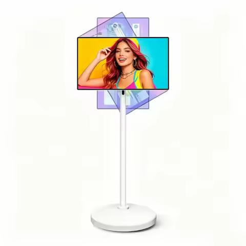 24 Inch Portable Smart TV Android 12 Full HD Mobile Rotating Monitor with Wheels for Gaming Work Stu