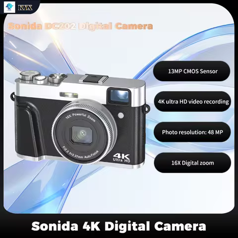 Sonida 4K Digital Camera Auto Focus 48MP Vlogging Camera 16x Zoom 13MP CMOS Sensor For Students Begi