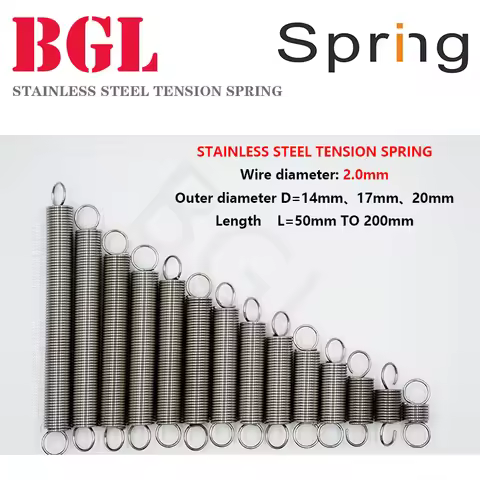 1pcs/Lot 2.0mm Stainless Steel Tension Spring with O hook extension spring free lengh 50-200mm