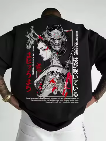 Unisex Japanese Geisha Hannya Samurai T Shirt Men Oversized Cotton Short Sleeve O-Neck Harajuku Ukiy
