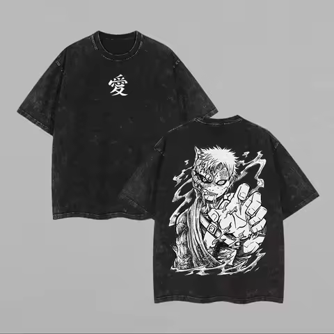 2026 Naruto Gaara T Shirt Love Shukaku Vintage Acid Wash Streetwear Comfortable summer washed loose 