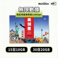 SIM SQ - 【閃卡】美國＋加拿大＋墨西哥15日10GB上網數據卡｜其後無限任用(限速128kbps)｜即插即用