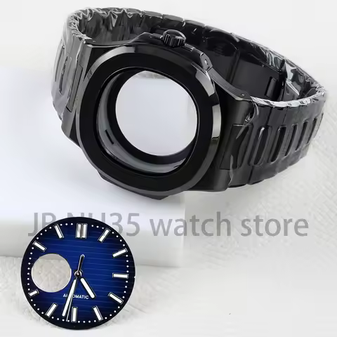40MM Black Watch Case 316L Steel for Modification Nautilus NH35 NH36 NH38 Movement Green Luminous fo