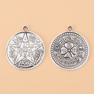 10pcsLot Silver Color Lucky Clover Tetragrammaton Pentacle Round Charms Pendants for Necklace Jewelry Making Accessories