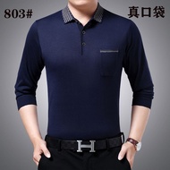 High End Thin Polo Shirt Long Sleeved T-shirt for Men New Middle-aged and Elderly Loose Fitting Casual Dad Knitted Base Shirt