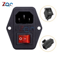 AC 10A 250V 4pin Rocker Switch Fused IEC320 C14 Male Inlet Cord Power Socket Switch Connector 3pin P