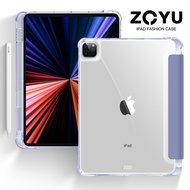 Zoyu เคส iPad เคสแข็งโปร่งใสสำหรับ iPad Pro 11 นิ้ว Pro 12.9 (2020/2021/2022) พร้อมช่องใส่ดินสอเคสอัจฉริยะการป้องกันแพ็คเกจเต็มรูปแบบ
