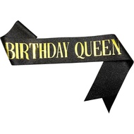 Birthday Queen Sash, Birthday Sash for Women, Glitter Black Sash Foil Letter, Party Favors Supplies 