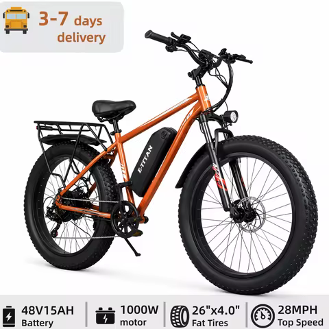 Adult Electric Bicycle, 26-inch Tires, 1000W Motor, 48V 15AH Battery, Maximum Speed 28.6mp/h.