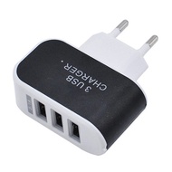 3 Port 5V 3.1A EU Plug LED Travel Charger Adapter - EKA - Black